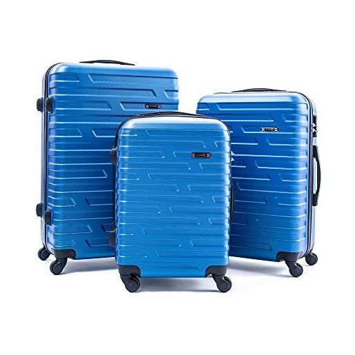 R.Leone valigia da 1 fino a set 3 trolley rigido grande, medio e bagaglio a mano 4 ruote in abs 2082 (blu light, l valigia grande)