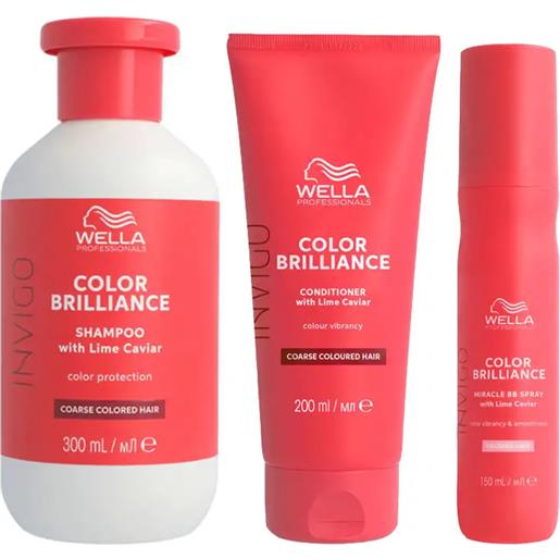 WELLA kit invigo color brilliance capelli spessi shampoo 300ml + conditioner 200ml + miracle bb spray 150ml