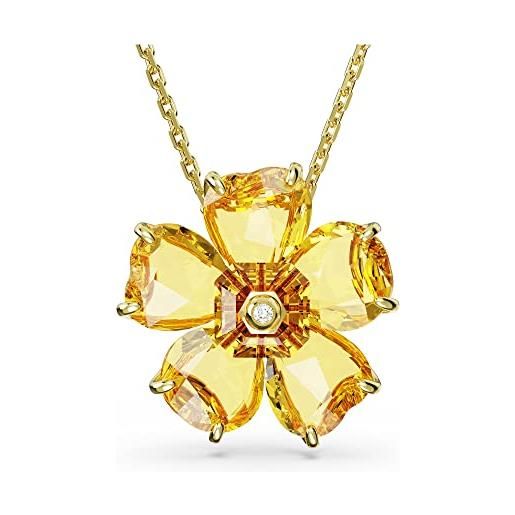 Swarovski florere collana pendente, con cristalli e zirconia Swarovski, placcata in tonalità oro, giallo