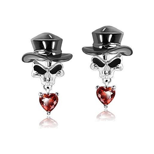Milakoo orecchini con teschio in argento 925 orecchini da donna con zircone rosso rubino gotico