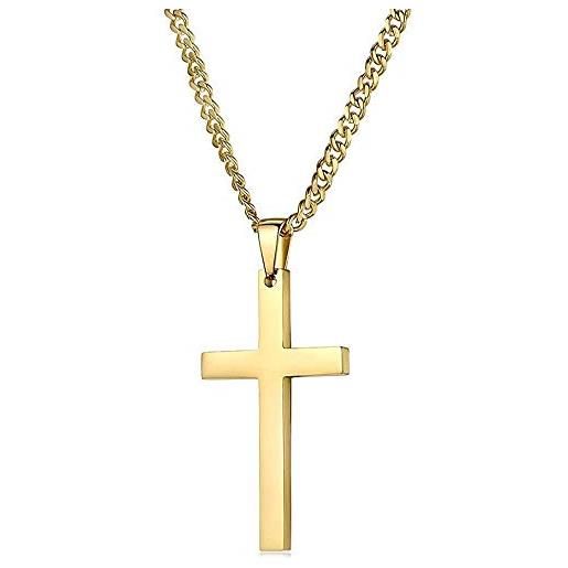 LIFETIME BLING collana con croce dorata per uomini, regalo per marito, padre e migliore amico, ciondolo con grande croce religiosa, oro giallo