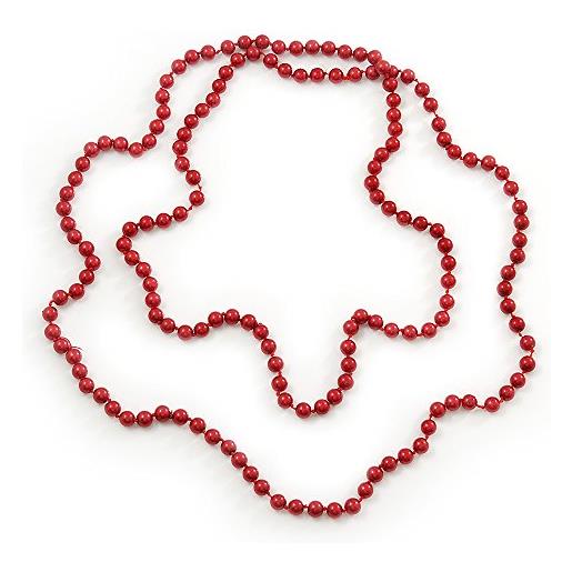 Avalaya collana lunga 8 mm con perline di vetro rosse, lunghezza 140 cm, misura unica, vetro
