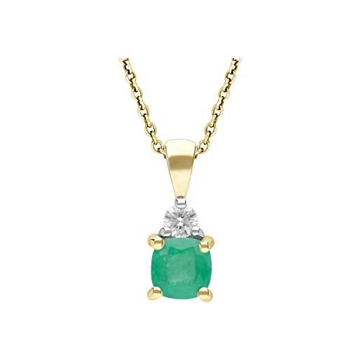 Ivy Gems-pendente in oro giallo 9 kt, con smeraldo e diamante, taglio quadrato 46 cm con catena principe di galles