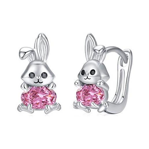 CUOKA MIRACLE orecchini a cerchio di coniglio in argento sterling 925 con zirconi cubici, orecchini coniglio animale per ragazze donne orecchini coniglietto per bambini (rosa)