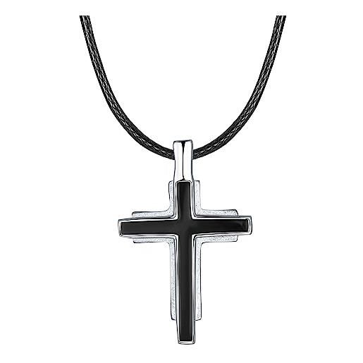 JENDEAR SHINE collana croce da uomo, ciondolo croce con catena in acciaio/catena a corda, collana da comunione da uomo gioielli religiosi