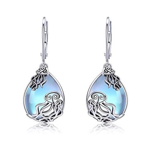 VENACOLY orecchini a forma di medusa orecchini pendenti a forma di medusa in argento sterling orecchini con pietra di luna orecchini a forma di medusa con animali marini regali per le donne