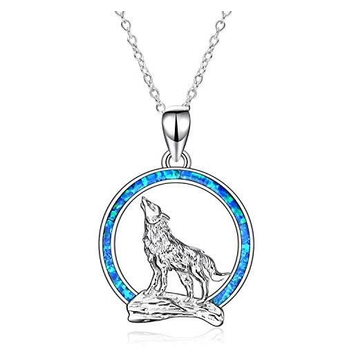 YFN collana con ciondolo lupo in argento sterling 925 con collana con luna opale 18 gioielli per il giorno del compleanno per fidanzata (collana con lupo con luna opale blu)