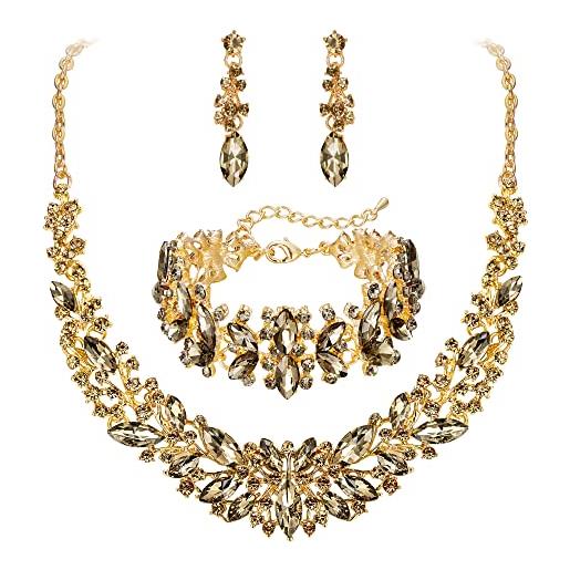 Clearine - set di gioielli da donna per matrimonio con cristalli austriaci tagliati a marquise, con collana, bracciale e orecchini con pendente, lega di acciaio, cristallo