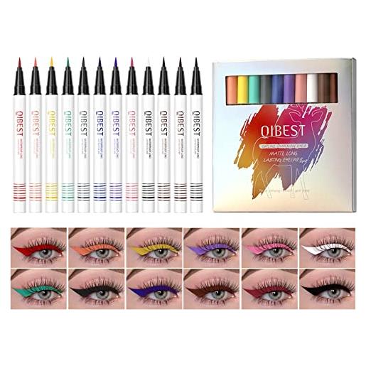 MKNZOME eyeliner colorati, MKNZOME 12 colori eyeliner penna waterproof eyeliner liquido opaco lunga durata impermeabile brillantini make up per trucco cosplay della festa nuziale