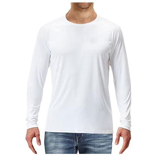 Icegrey maglietta anti uv da uomo rash guard a maniche lunghe upf 50+ camicia da nuoto surf per attività all'aria aperta, bianco, 3xl
