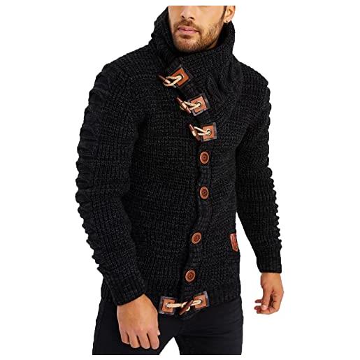 Leif Nelson maglione uomo felpa a maglia collo a scialle ln-5585 nero/antracite large