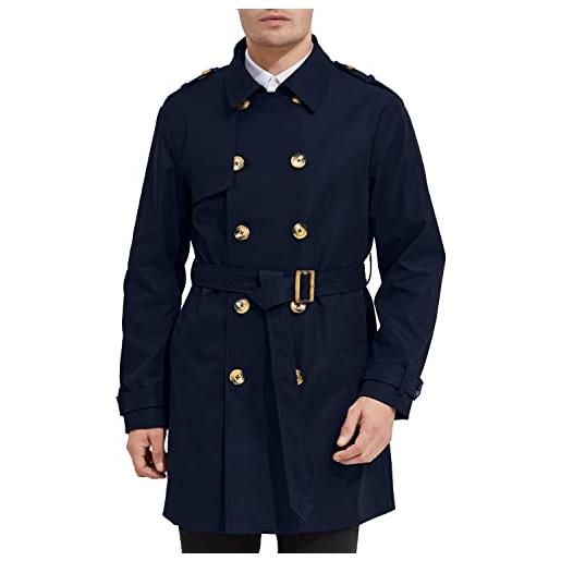 OROLAY uomo trench lungo doppiopetto con cintura giacca a vento leggera a scacchiera marina militare xl