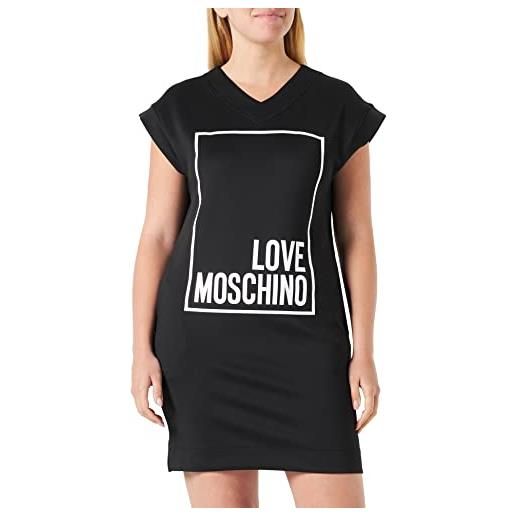 Love Moschino comfort fit v-neck short-sleeved dress, nero, 50 donna