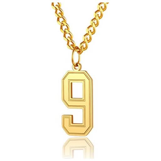 ChainsPro collana con numero di ragazzi collana con numero di squadra in acciaio inossidabile placcato oro 9 collana con ciondolo fortunato ispirazione numero di baseball regalo da uomo