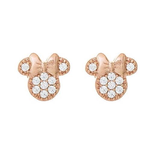 Disney minnie mouse jewelry, pink gold over sterling silver cubic zirconia stud earrings;Mickey's 90th birthday anniversary