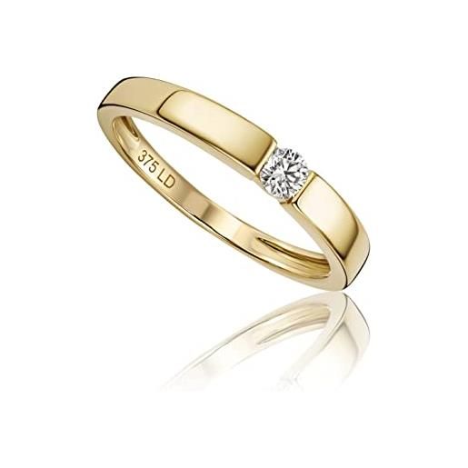 Miore's lab diamonds, anello di fidanzamento con solitario in oro giallo 9 carati 375 con diamante da laboratorio 0,10 carati. 