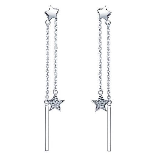 Yumilok - orecchini pendenti da donna e bambina, con zirconi brillanti e ciondolo doppio con stelle, in argento sterling s925