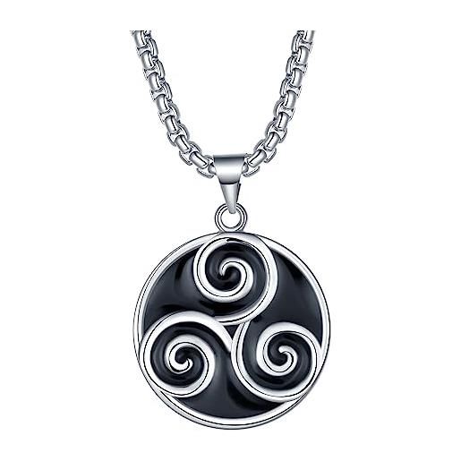 JENDEAR SHINE collana nodo celtico da uomo, collana con ciondolo a tripla spirale celtica, gioielli nordici con amuleto da uomo