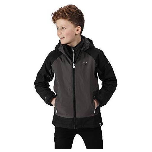 Regatta hurdle iii - giacca impermeabile per bambini, unisex - bambini, giacca impermeabile isolante. , rkp211 699k15, magnete/nero. , xxl