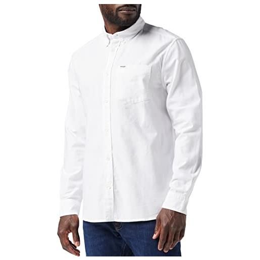 Wrangler 1 pkt button down shirt camicia, white, large uomini