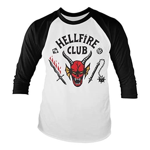 Stranger Things licenza ufficiale hellfire club baseball long sleeve manica a 3/4 maglietta (bianca-nero), small