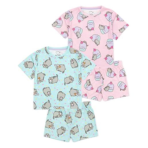 Pusheen the cat girls 2 pack pigiama| bambini adolescenti blu rosa cartoon cat ice cream cupcakes t-shirt shorts set sleepwear merchandise