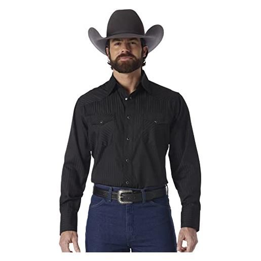 Wrangler men's sport western two pocket long sleeve snap shirt, black, m