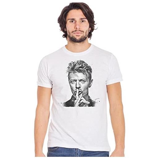 street t-shirt stampa david bowie 18-20-9-2 urban men uomo cotone 100% mod. Bsw01 slub (xxl - cm. 75 - cm. 60, bianco/white)