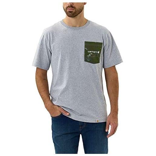 Carhartt t-shirt maglietta con tasca mimetica a maniche corte con vestibilità rilassata, grigio erica, s uomo