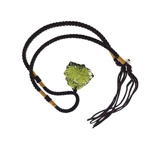 JAWSEU collana di cristallo moldavite, irregolare, gemma verde, pietra energetica in cristallo naturale con corda, gioielli con ciondolo in meteorite per uomini e donne