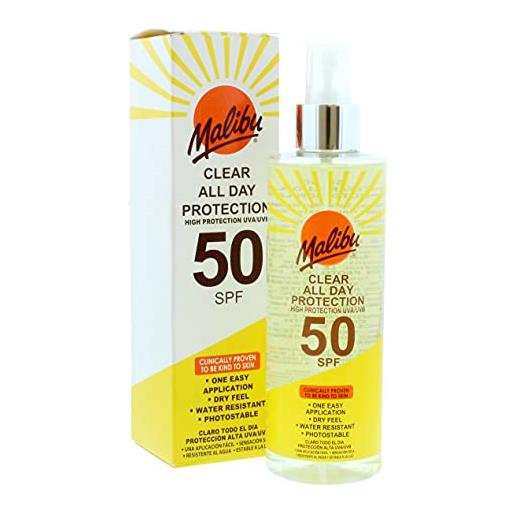 Malibu all day - spray trasparente con protezione solare spf 50, resistente all'acqua, 250 ml
