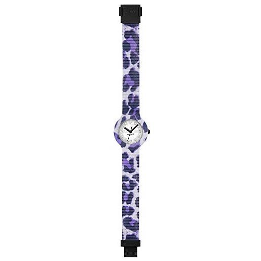 HIP HOP orologio donna animalier quadrante bianco e cinturino in silicone, tessuto viola, movimento solo tempo - 3h quarzo