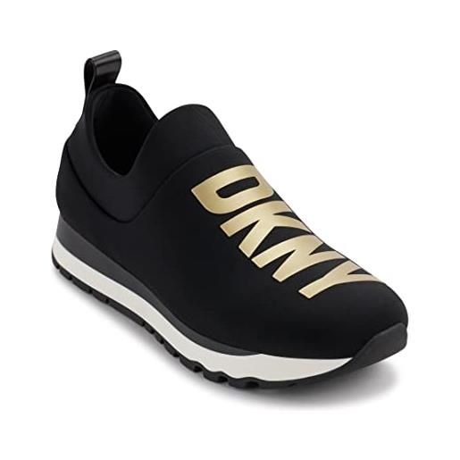 DKNY jadyn slip on-sneaker in neoprene, scarpe da ginnastica donna, colore: nero e oro, 38 eu