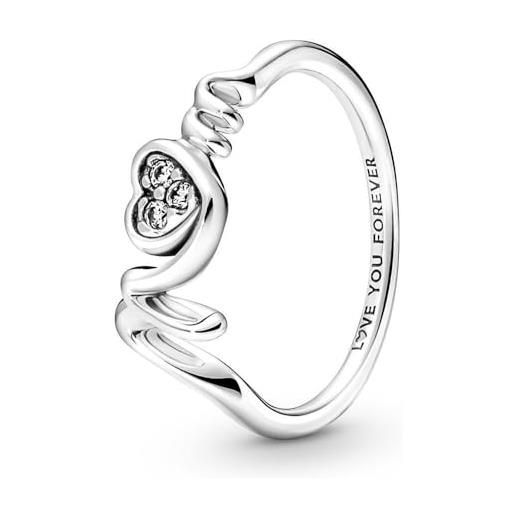 Pandora anello moments a forma di cuore con pavé e scritta mom in argento sterling con zirconia cubica trasparente, 48