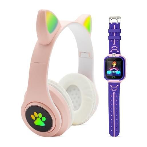 Amfabilæ smartwatch per bambini touchscreen, nuovo modello agosto 2023, cuffie bluetooth senza fili con orecchie, orologio con giochi, sim 2g non inclusa, per chiamate sos, fotocamera, lettore mp3