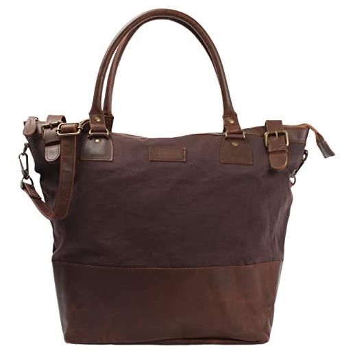 LECONI xl shopper per donna borsa da weekend piccola borsa a tracolla grande borsa a spalla in vera pelle e canvas borsa fasciatoio borsa per pannolini 50x41x20cm moca le2005-c