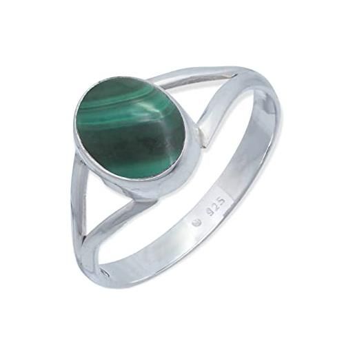 mantraroma anello argento 925 con pietre preziose malachite pietra verde argento sterling da donna in vero argento (mrg-092-10-(54))