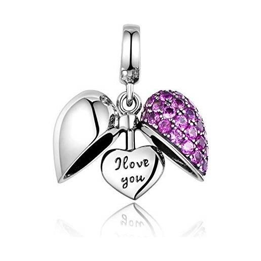 GW love charm bead lady argento sterling 925 adatto per collana e bracciale pandora stile (pink)