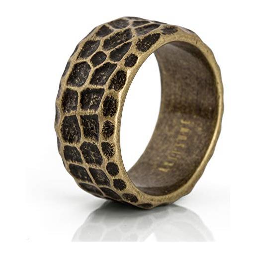 Akitsune terra anello | roccia granito martellato anello uomo acciaio designer ottone - us 12