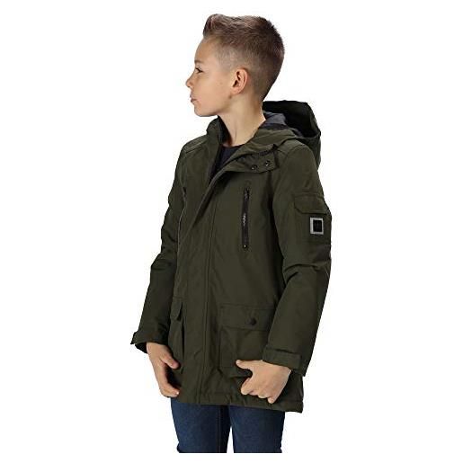Regatta kelby - giacca impermeabile riflettente isolante, da bambino, unisex - bambini, giacca impermeabile isolante. , rkp202 41cc20, cachi scuro, 3xl (15-16)
