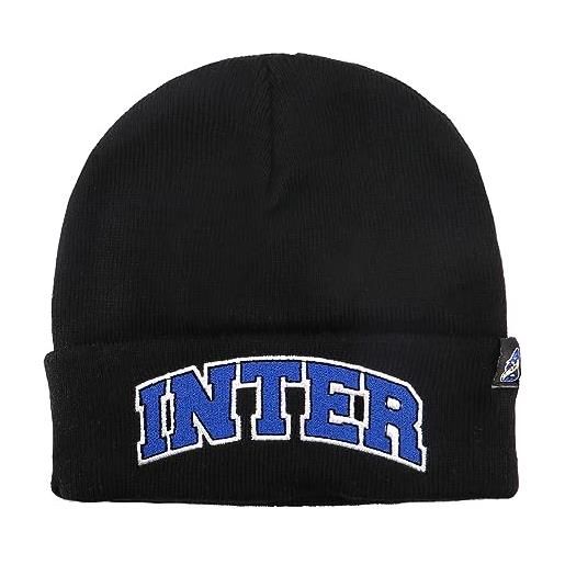 Inter berretto invernale nuovo logo con ribalta a contrasto, collezione back to stadium, acrilico, unisex adulto, nero/blu, taglia unica