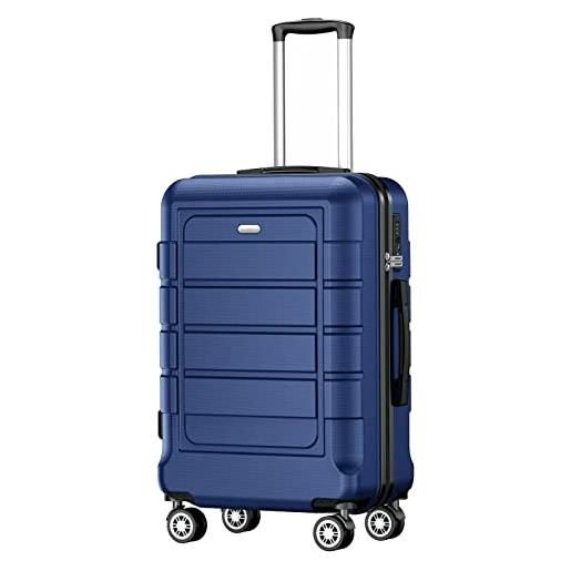 SHOWKOO valigia in abs 64 cm espandibile peso kg 3,70 60 litri serratura tsa (blu)