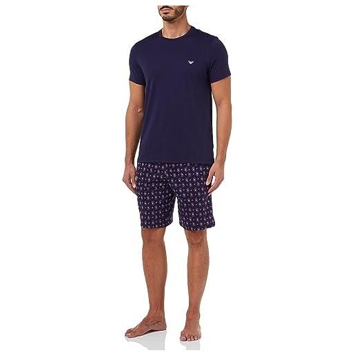 Emporio Armani t-shirt and bermuda short pyjama set, pajama uomo, check+eagles/marine, m