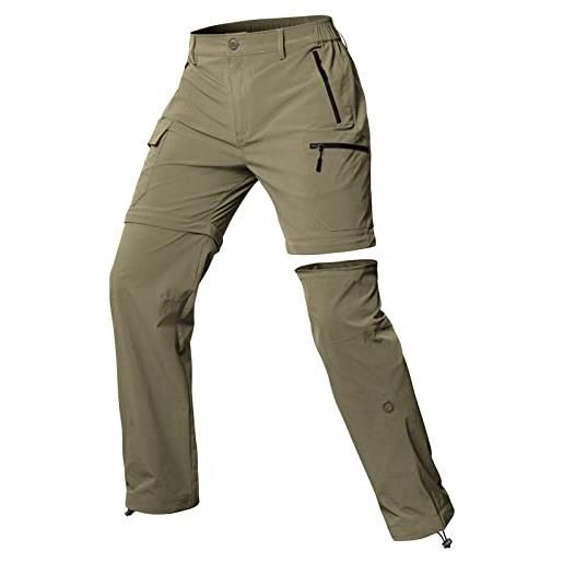 Cycorld, pantaloni da trekking, da donna, traspiranti, con zip off, per attività all'aria aperta, rimovibili, con 5 tasche profonde, per escursionismo, viaggi e tempo libero (verde, xs)