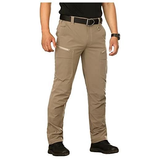 CARWORNIC pantaloni tattici da trekking ad asciugatura rapida da uomo pantaloni cargo leggeri da pesca da lavoro, cachi, w32 / l30