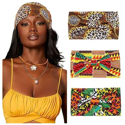 Zoestar fasce per capelli larghe africane annodate a turbante con stampa bohémien, eleganti sciarpe elastiche per donne e ragazze (confezione da 3) (e)
