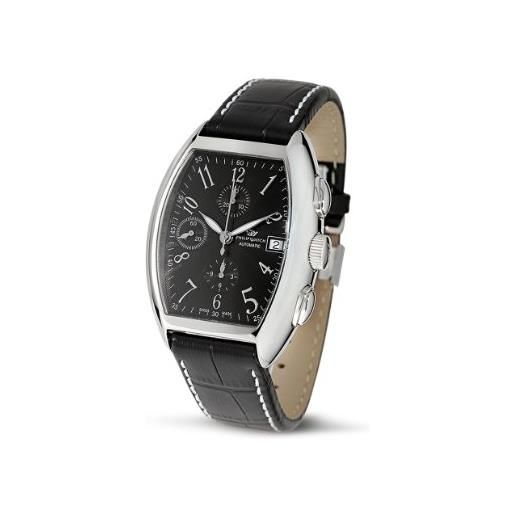 Philip Watch cronografo automatico panama con quadrante nero e cinturino in pelle nera, nero/nero, colore: ral