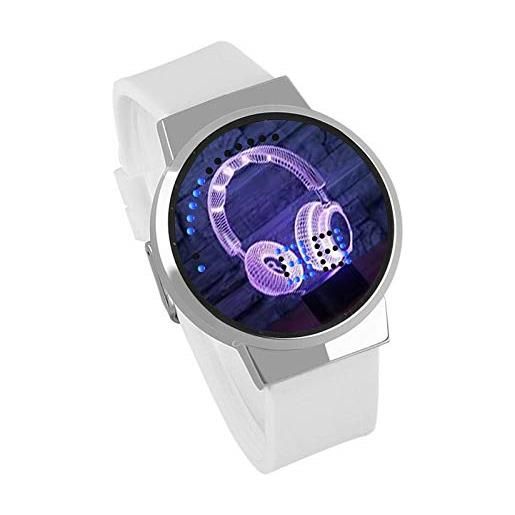 Haonb orologi da polso, orologio elettronico luminoso impermeabile touch screen led orologio musica per dj periferica, cassa argento leucorrea