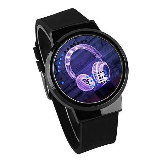 Haonb orologi da polso, orologio elettronico luminoso impermeabile touch screen led orologio per dj musica periferica, cintura nera conchiglia color pistola