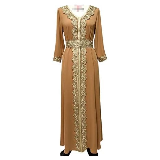 Disimlarl abito lungo da donna eid ramadan con cintura abiti da sera musulmani marocchino dubai robe, kaftan kaki, s